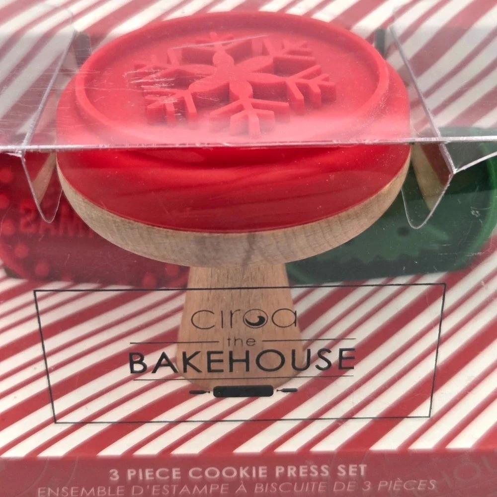 Ciroa The BakeHouse Christmas 3 Piece Cookie Press Set NEW in BOX